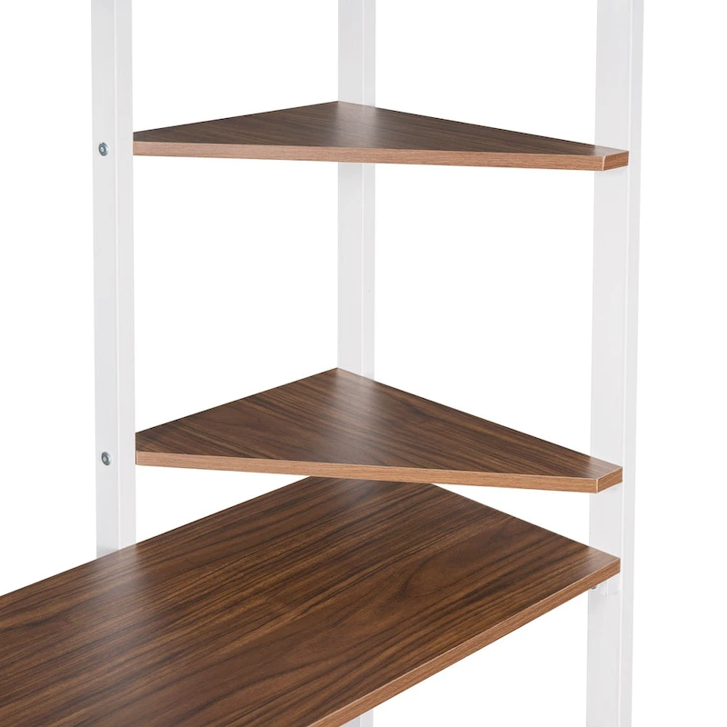 White Twin Metal Loft Bed with Ladder, Fence & Desk