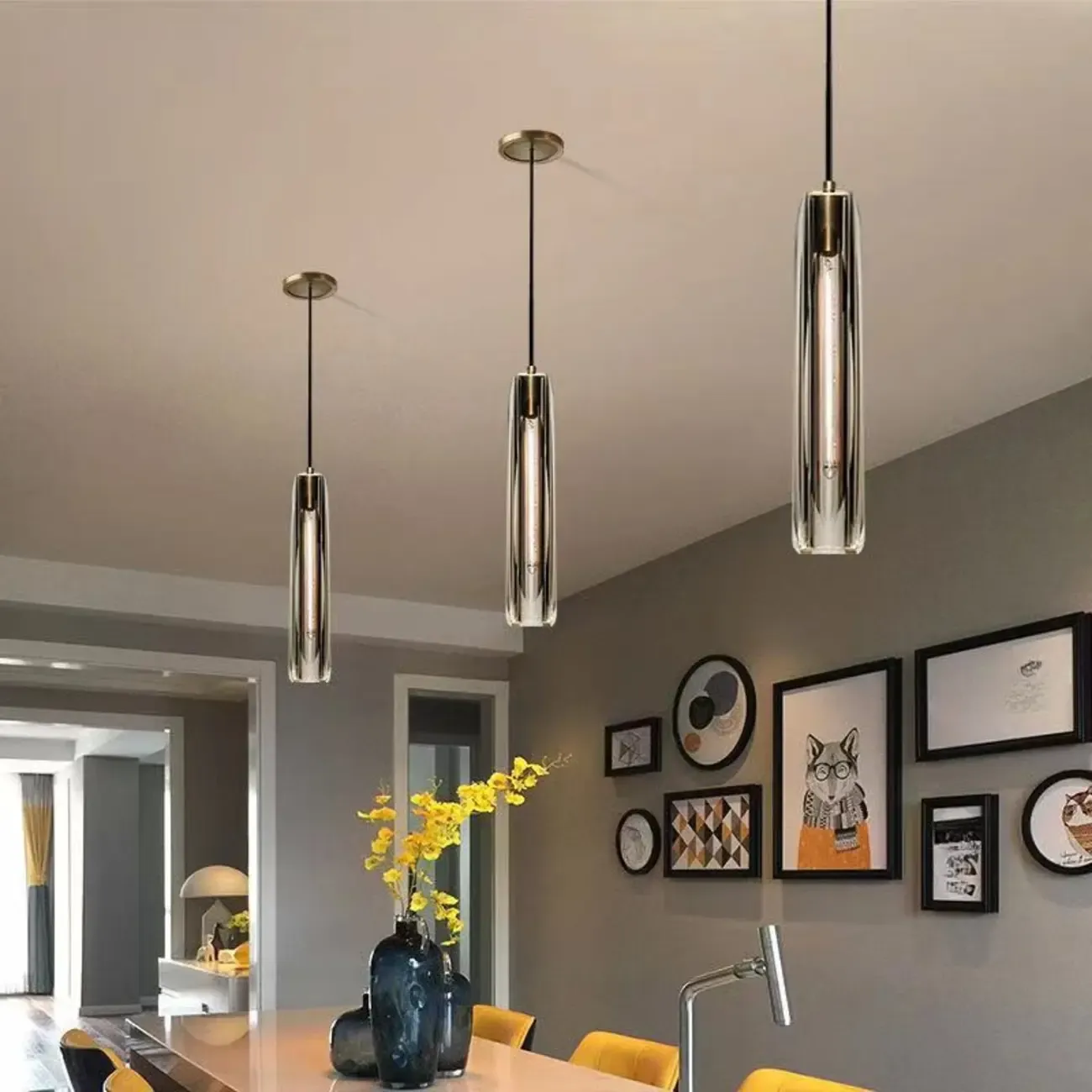 Modern Cylinder Crystal Pendant Light LED for Kitchen Dining
