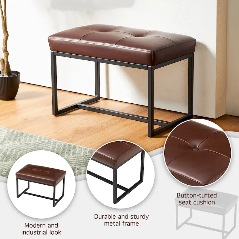 Glitzhome 24W Modern PU Leather Button-tufted Ottoman Foot Stool