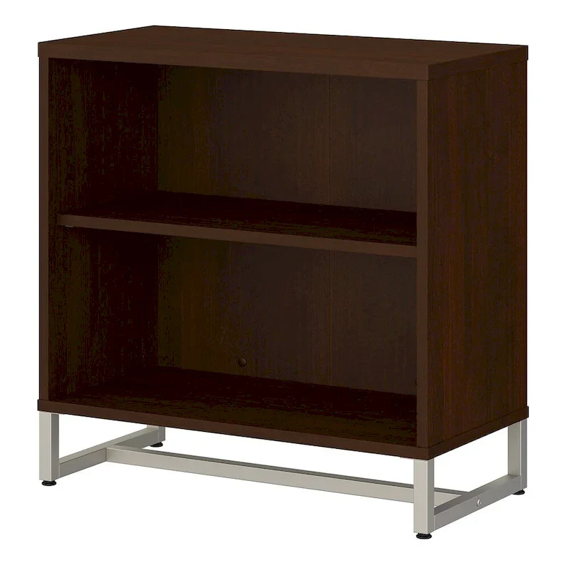 Grey / Tan / White / Taupe / Brown 2-Shelf Bookcase Cabinet with Metal Base