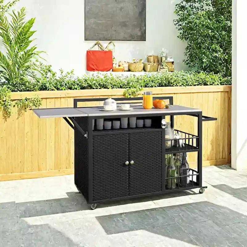 63.5 Outdoor Kitchen Island with Foldable Tabletop and Ample Storage