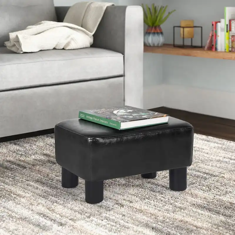 Small Rectangle Footstool PU Leather Ottoman Footrest Modern