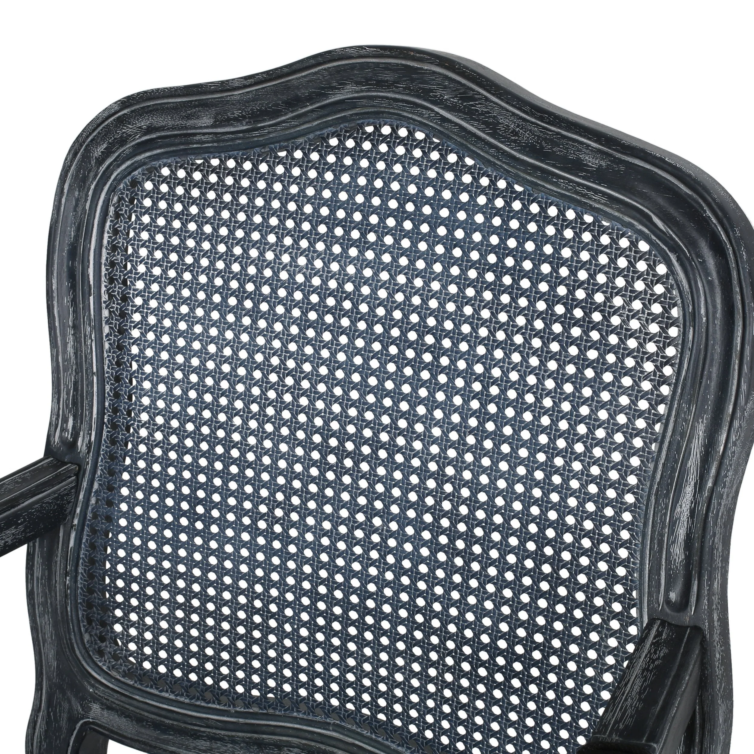 French Country Wood and Cane Upholstered Dining Armchair - NH542513