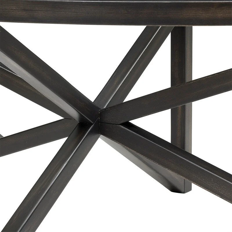 Modern Glass Coffee Table X-Cross Solid Wood Base End Table