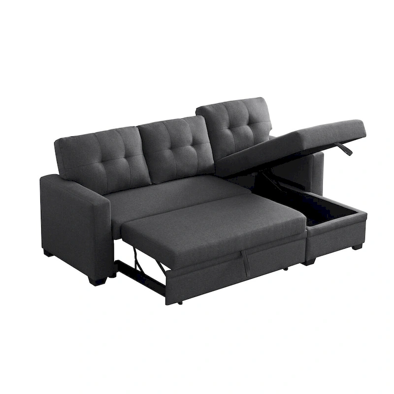 Upholstered Pull Out Sectional Sofa with Chaise - 82 W x 53 D x 34.5 H