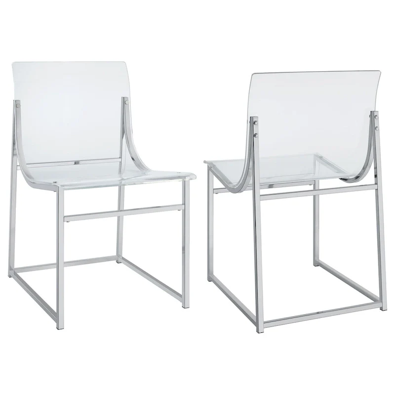 18 Inch Dining Side Chair, Acrylic Clear Curved Seat, Chrome