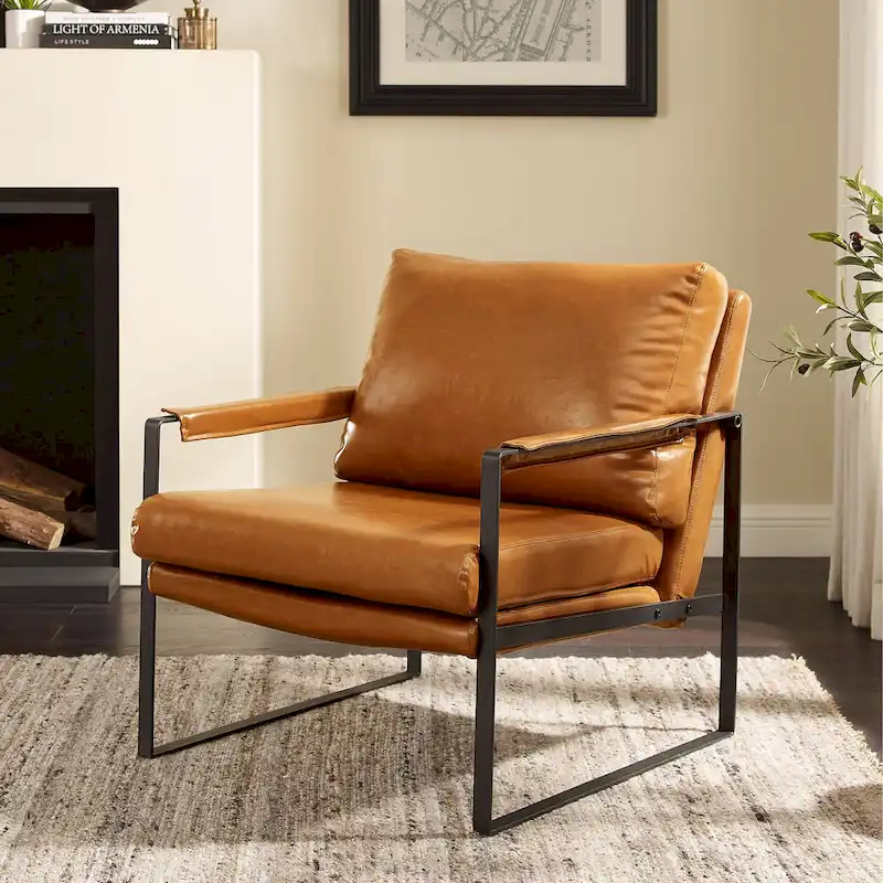 Art Leon Modern Faux Leather Accent Chairs Set of 2