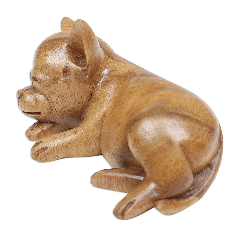 Novica Handmade Sleeping Chihuahua Wood Figurine