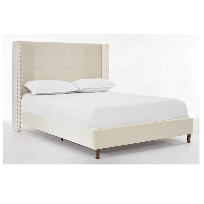 Velvet Upholstered Queen Bed - Wingback with Nailhead Trim