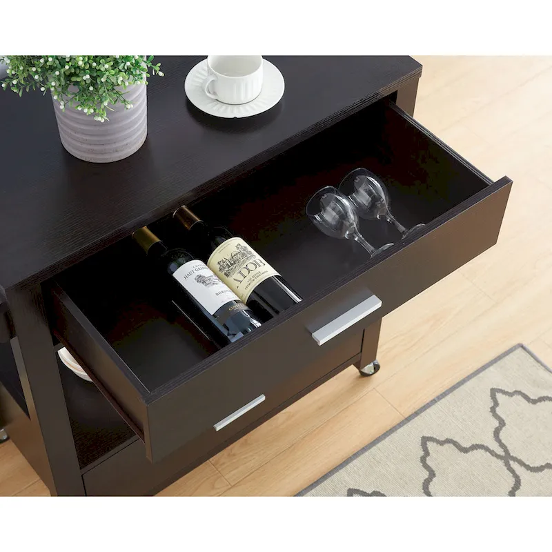 Newsom Modern 2-Drawer Caster Serving Cart with Towel Bar by Furniture of America