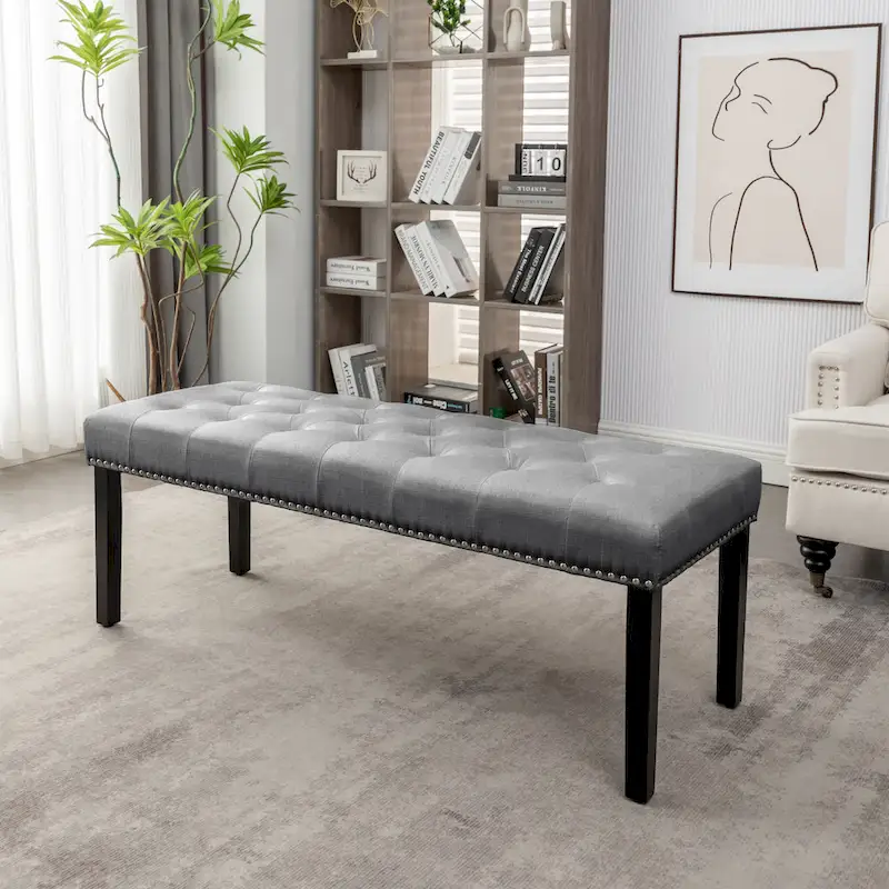 Porthos Home Gil Fabric Upholstered Accent Bench with Rubberwood Legs