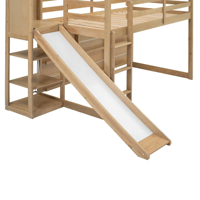 Wood Twin Wood House Loft Bed with Slide