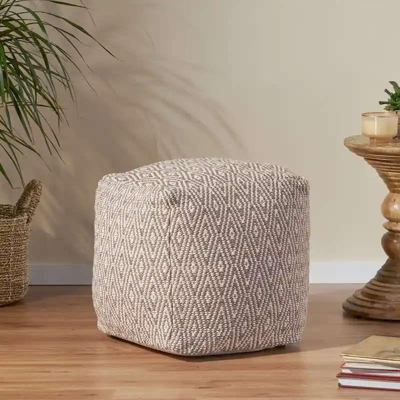 Boven Hand-Crafted Cotton Cube Pouf by Christopher Knight Home