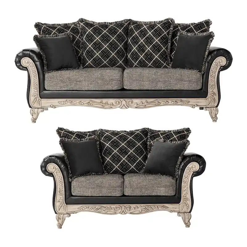 Roundhill Furniture San Marino Two-tone Fabric Wooden Sofa and Loveseat Set