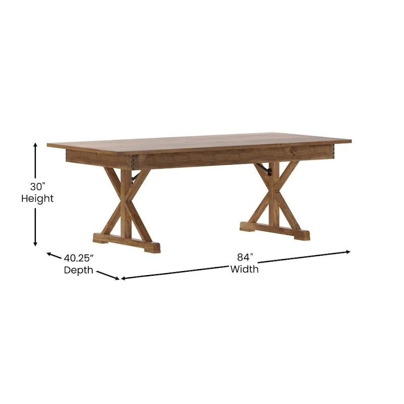 7' x 40 Rectangular Antique Rustic Solid Pine Folding Dining Table