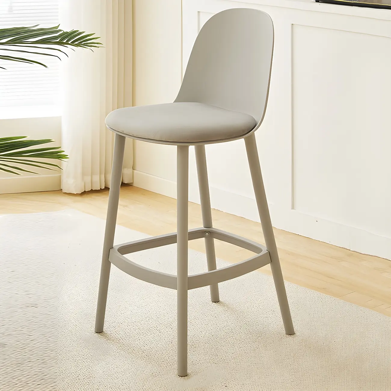 Modern Plastic Upholstered Bar Stool with Footrest