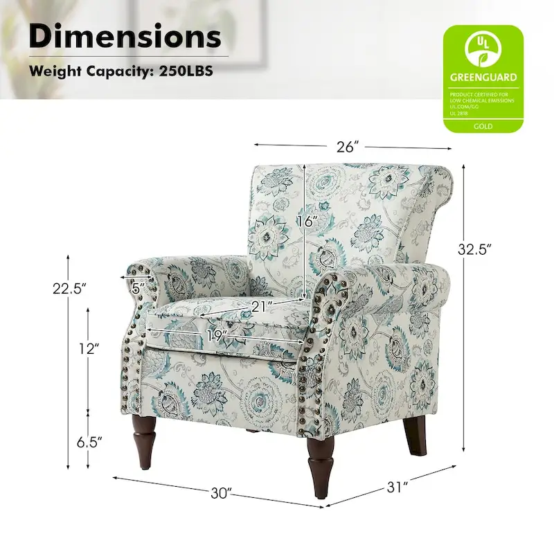 Nyctelius Traditional Polyester Accent Chair with Rolled Arms and Nailhead Trim by HULALA HOME
