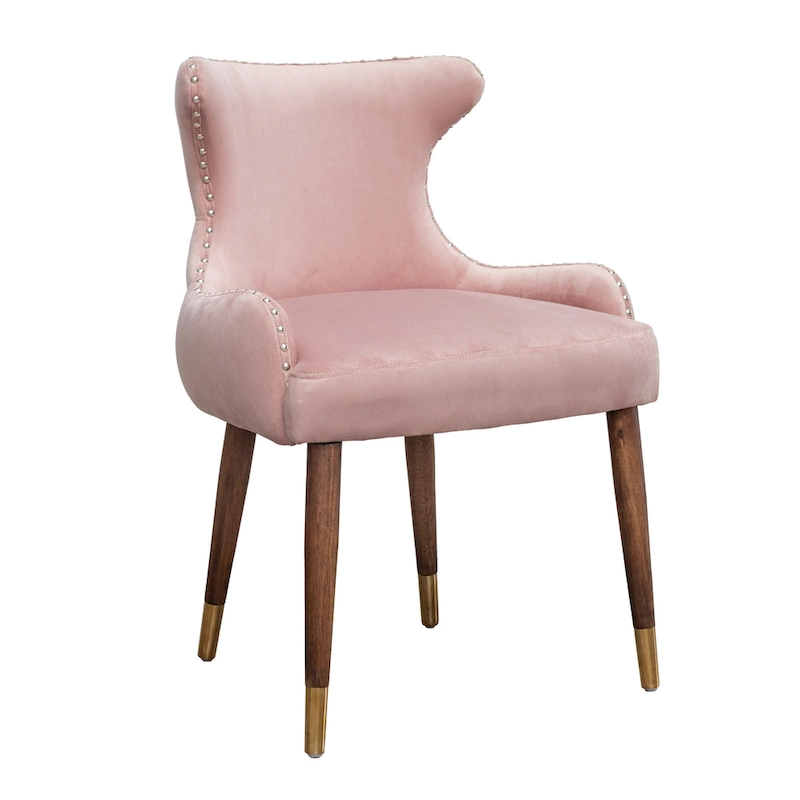 Pink Modern 23 Polyester Upholstered Accent Chair with Solid Rubberwood Legs and Nailheads