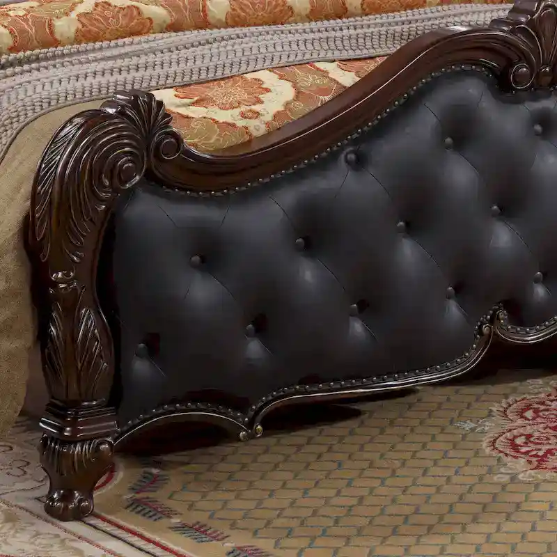 Furniture of America Eugene Traditional Solid Wood Panel Bed with Tufted Leatherette Headboard