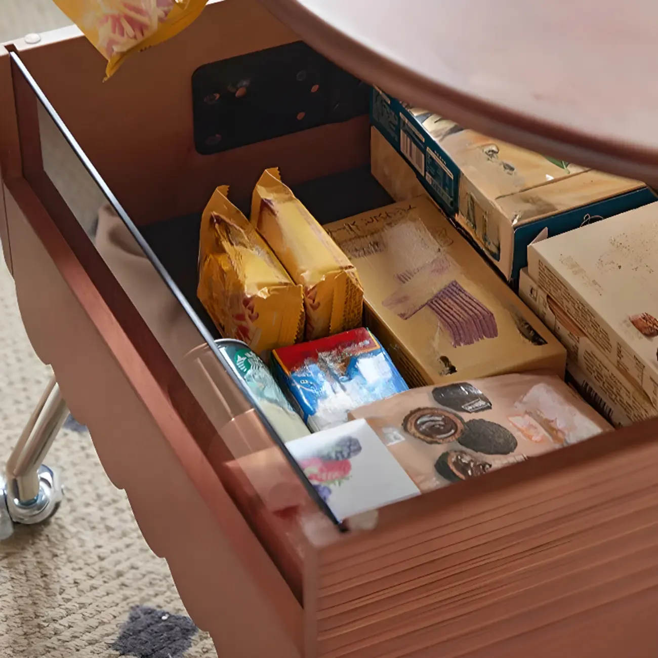 Adjustable Walnut Wood Flower Shaped Coffee Table with Wheels