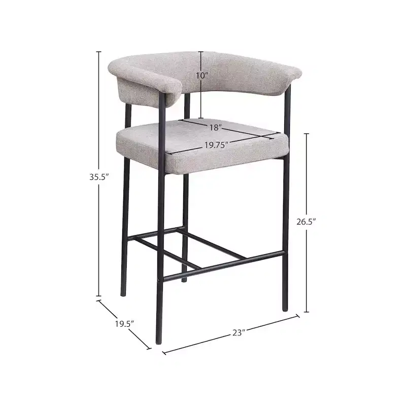 Meridian Furniture,Malin Taupe Linen Textured Fabric Counter Stool, Set of 2