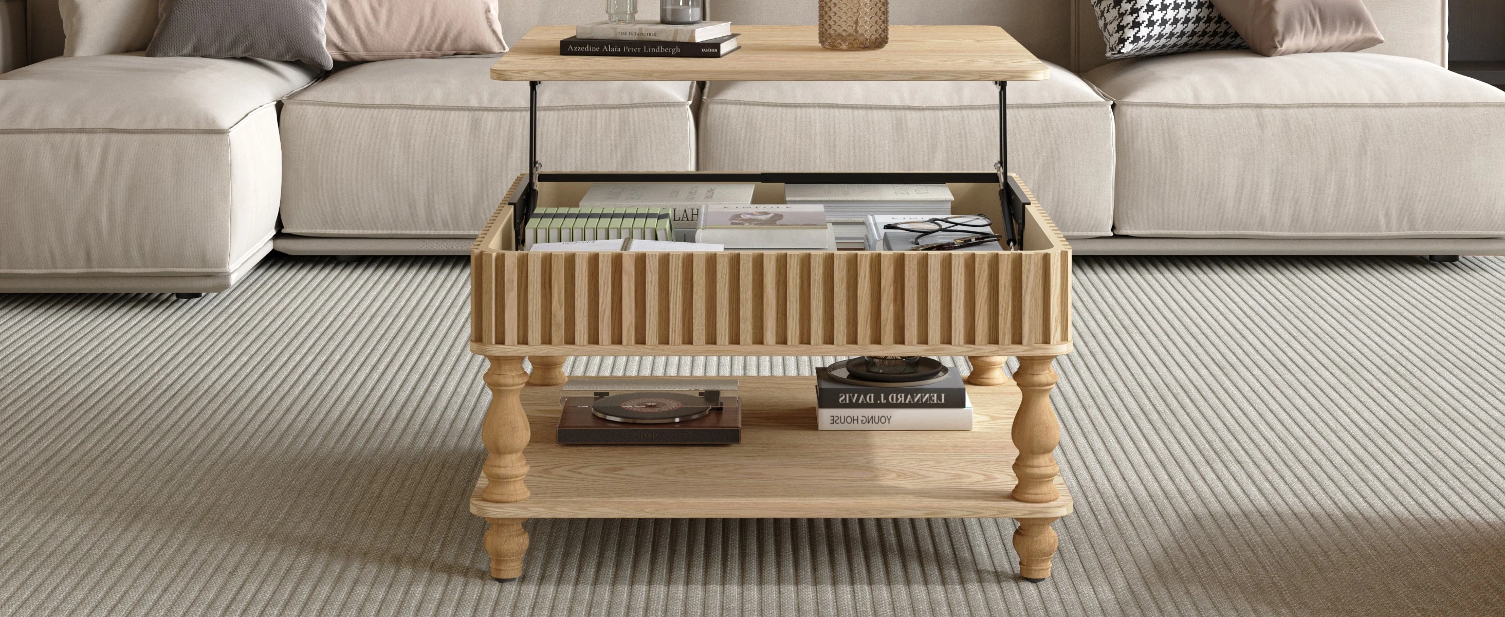 Walker Edison | Lift-Top Elevated Traditional Fluted Coffee Table