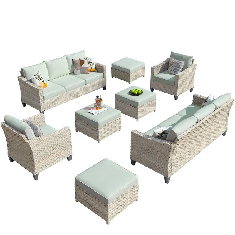 HOOOWOOO 8-piece Wicker Patio Furniture Conversation Sofa Set