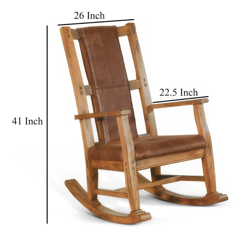 Marv Rocking Chair with Faux Leather Seat and Back, Rustic Oak Brown