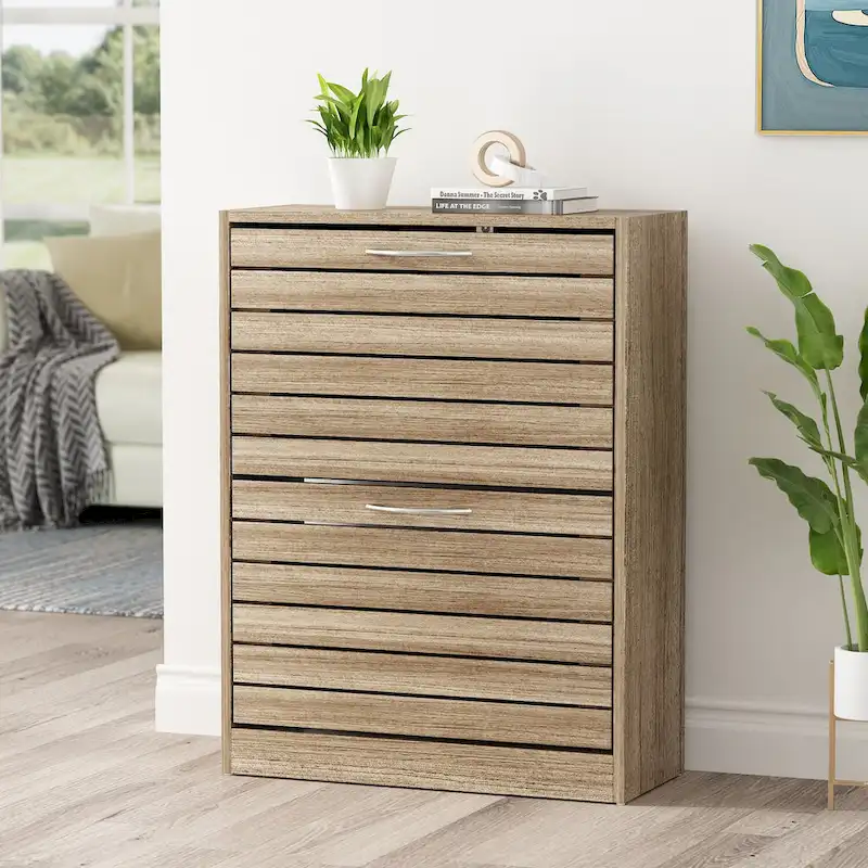 2-Drawer Shoe Cabinet, Fold-Out Drawers, Waterproof MDF, 8-12 Pairs, 22.4