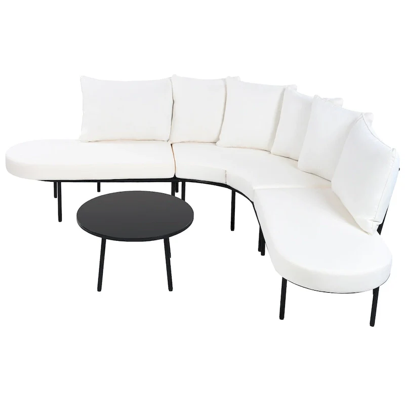Iron Curved Sectional Sofa Set with Table and Cushions