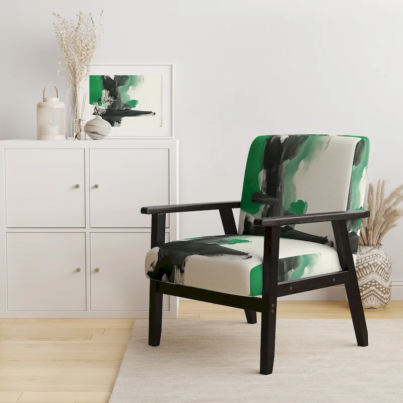 Designart  Geometric Black And Teal IV  Upholstered Abstract Accent Chair - Modern Arm Chair For Bedroom