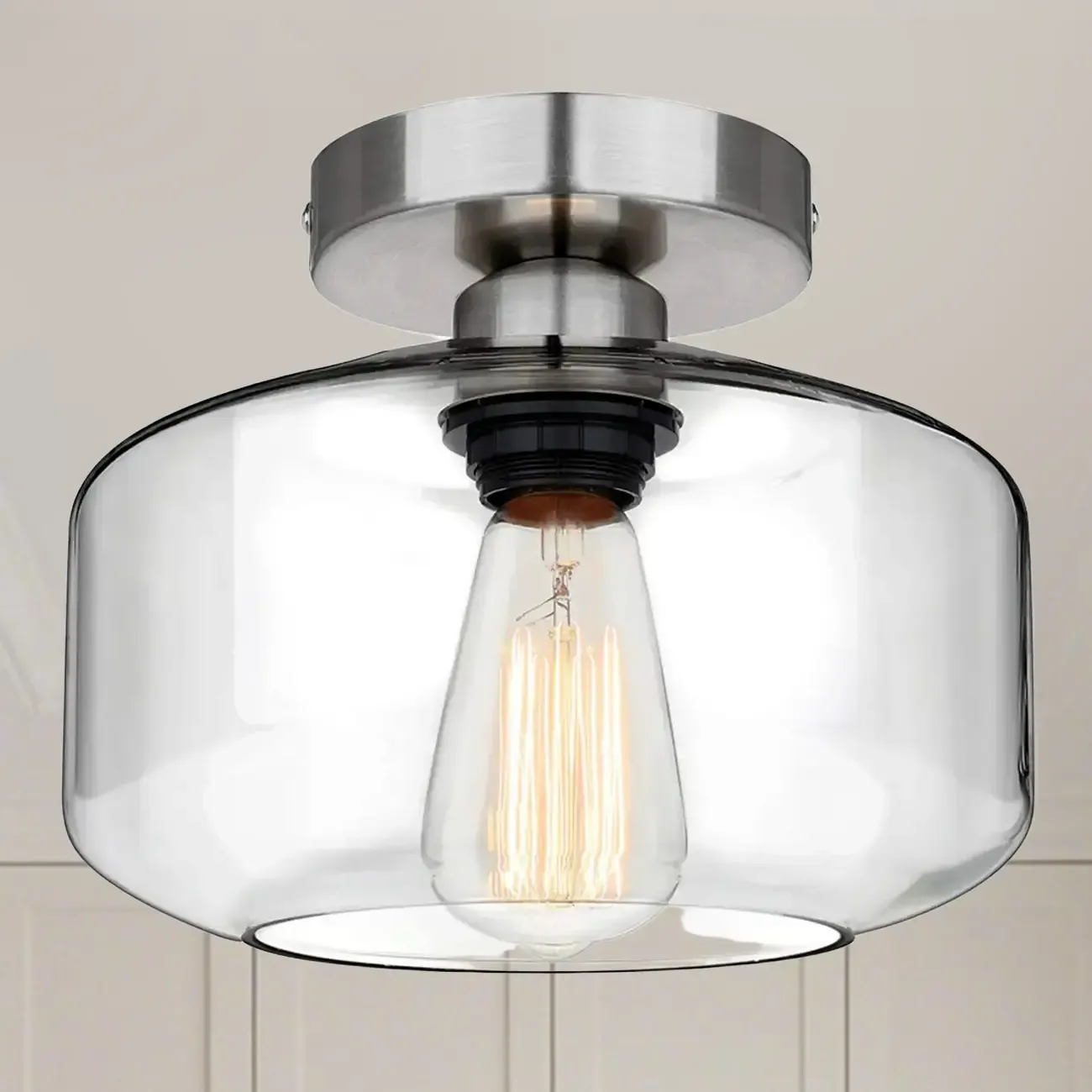 Hallway Industrial Clear Glass Semi Flush Ceiling Light
