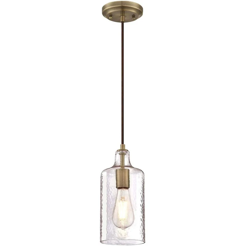 Antique brass glass pendant light with Clear Textured Glass