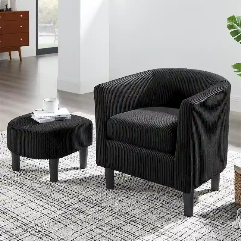 Modern Fabric Upholstered Accent Chair with Ottoman Foot Rest