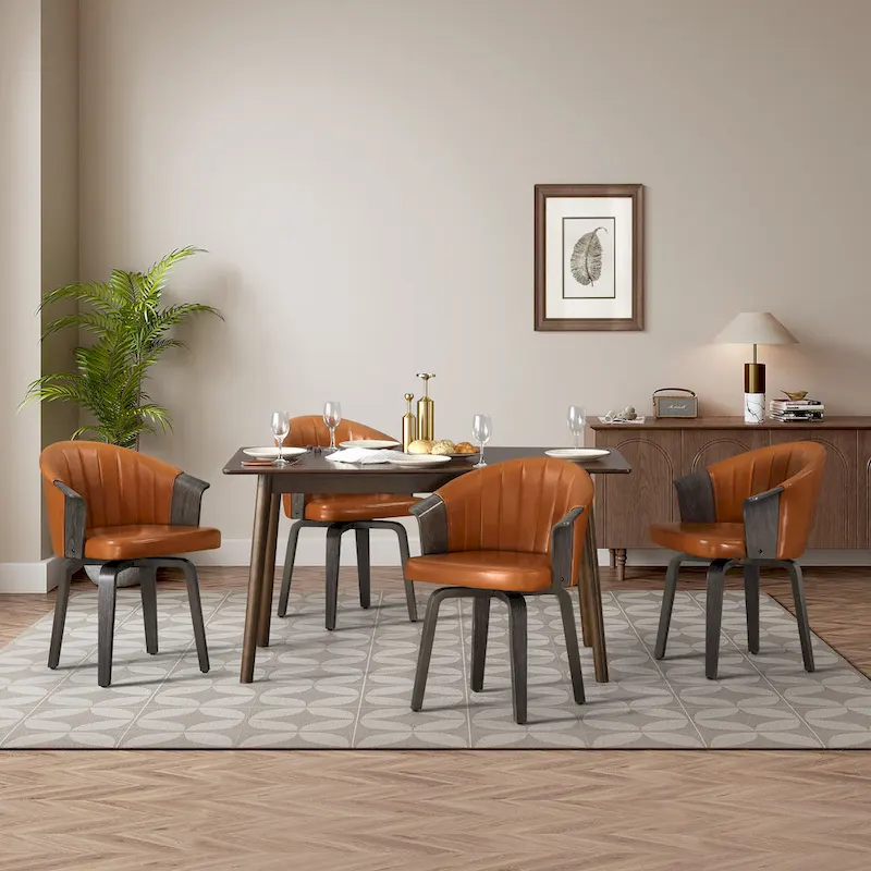 Bentwood and PU Swivel Dining Chairs (Set of 2)