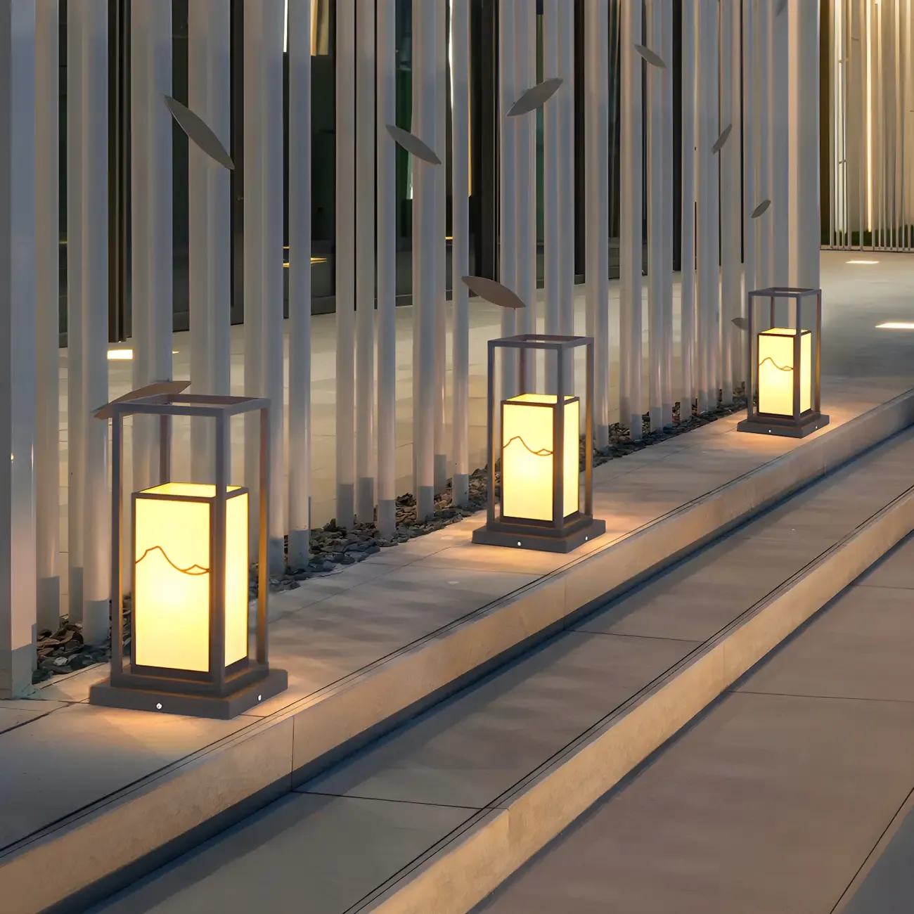 Black Metal Glass Geometric Post Cap Light