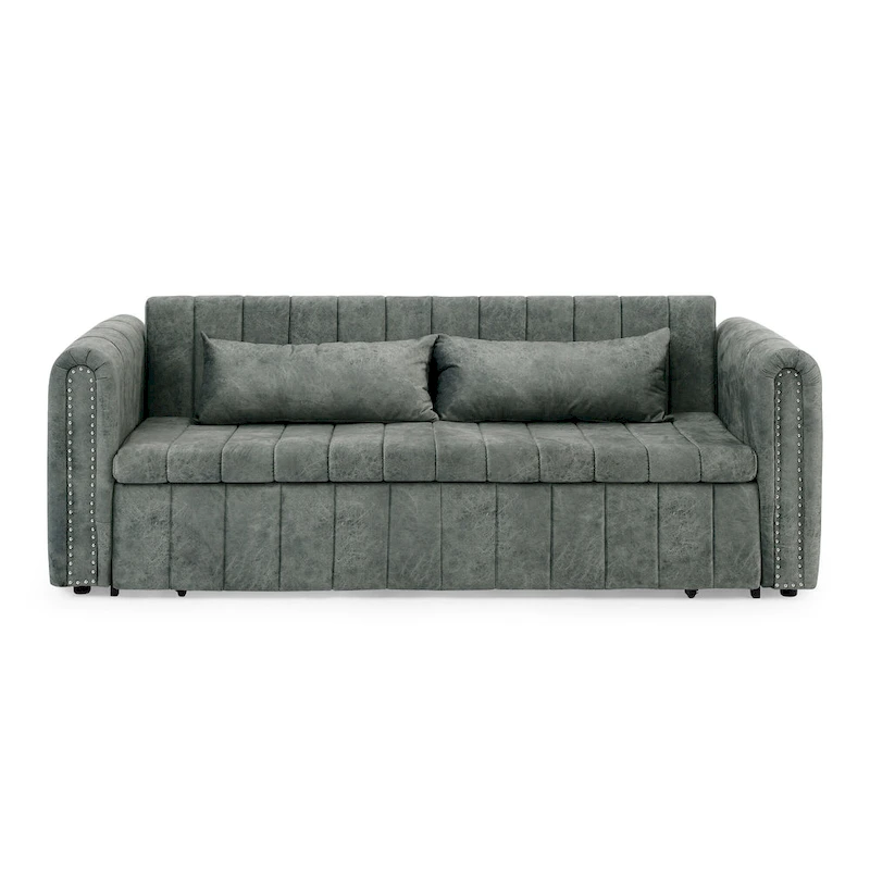 Modern 68 Foam 3 in 1 Pull-Out 3-seaters Bed Sleeper Sofa with Copper Nails and Two Drawers