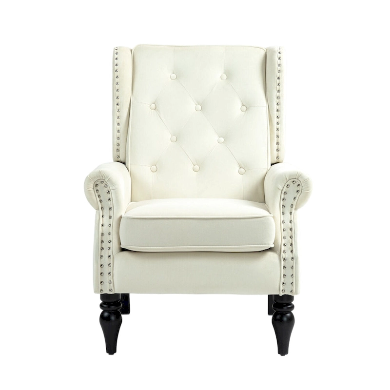 Mid-Century Velvet/Leather Upholstered Tufted Wood Frame Armchair