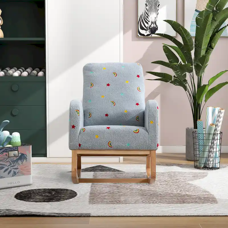 26.8 Upholstered High Back Rocking Chair with Side Pocket