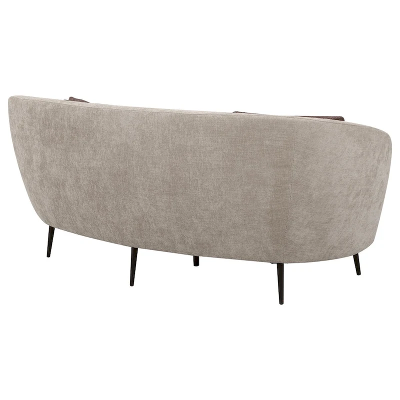 Zui Curved Loveseat, 84 Inch Beige, Round Design, 2 Accent Pillows