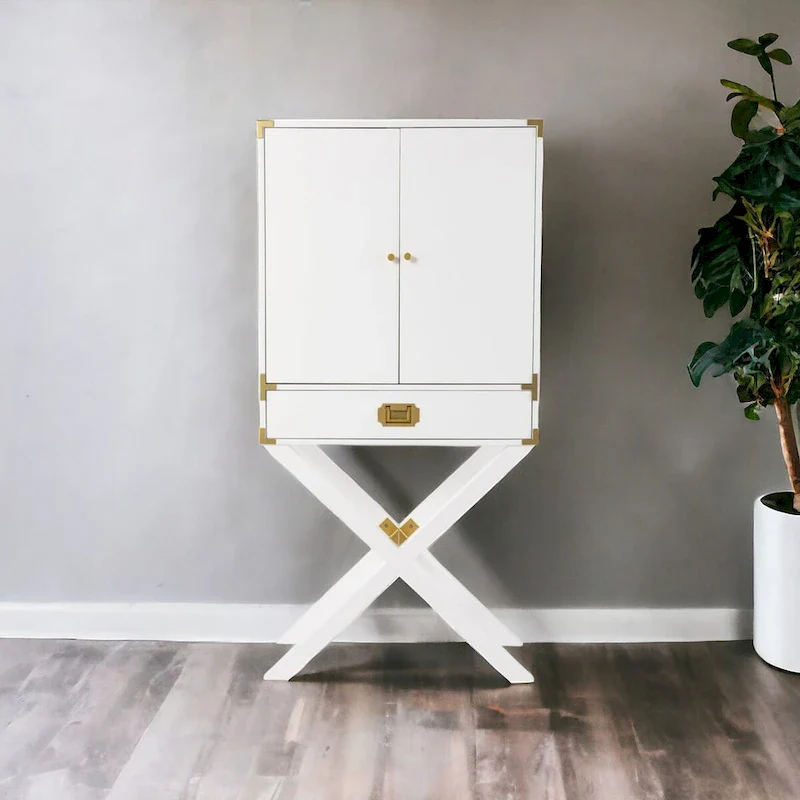 30 White Corner Display Stand With One Shelf And One Drawer