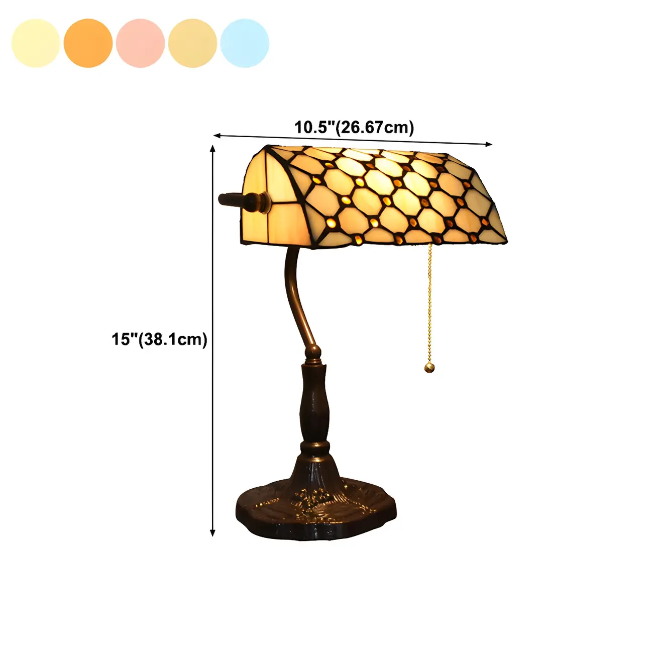 HomeyFad Retro Stained Glass LED Banker Table Lamp in Pull Chain