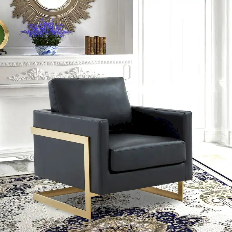 Lincoln Leather Accent Chair With Gold Frame Modern Single Seater Sofa for Living Room and Bedroom - 34