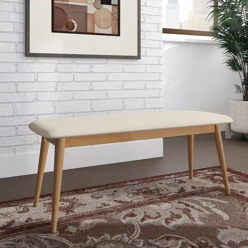 Mid-Century Modern Tapered Upholstered Dining Bench