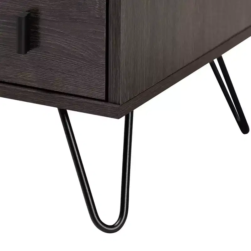 Glover Wood and Metal 2 Drawer Nightstand Brown/Black - Baxton Studio: Modern Bedside Furniture with Open Shelf