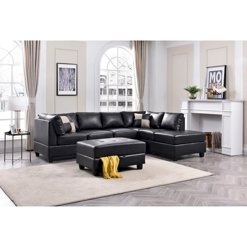 Malone L-shaped Reversible Faux Leather Sectional Sofa