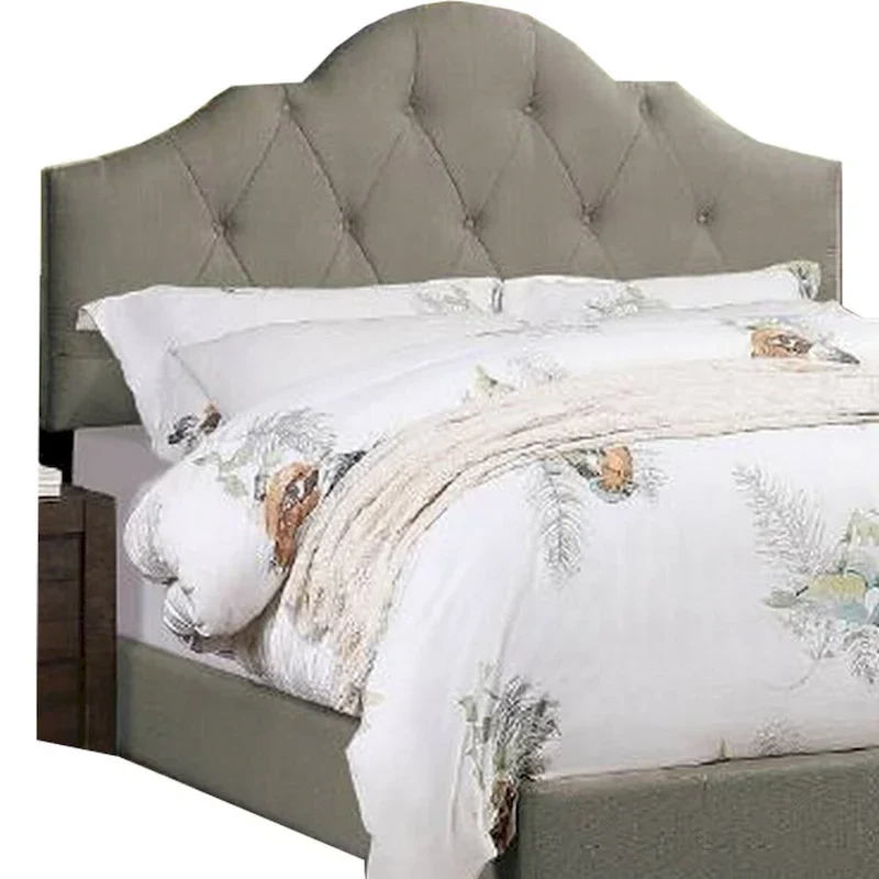 Eni Upholstered King Size Bed, Tufted Adjustable Headboard, Gray Fabric