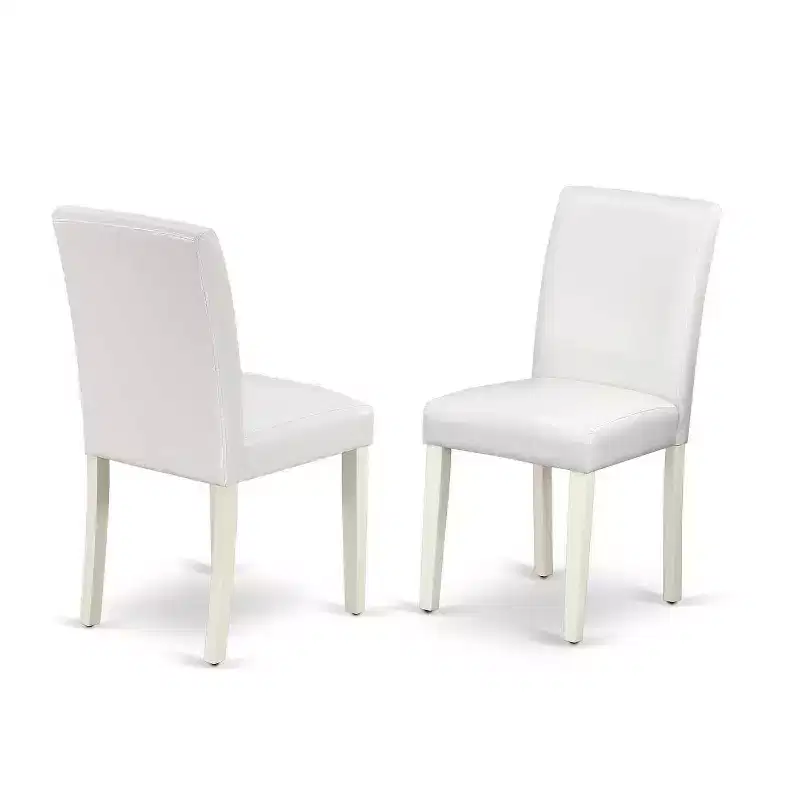 HomeStock 5-Pc Linen White Finish Solid Wood Top Dining table with 4 White Faux Leather Upholstered Parson Chairs