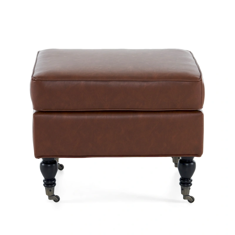 Christopher Knight Home - Edward Classic Square PU Leather Ottoman with Solid Wood Legs and Casters