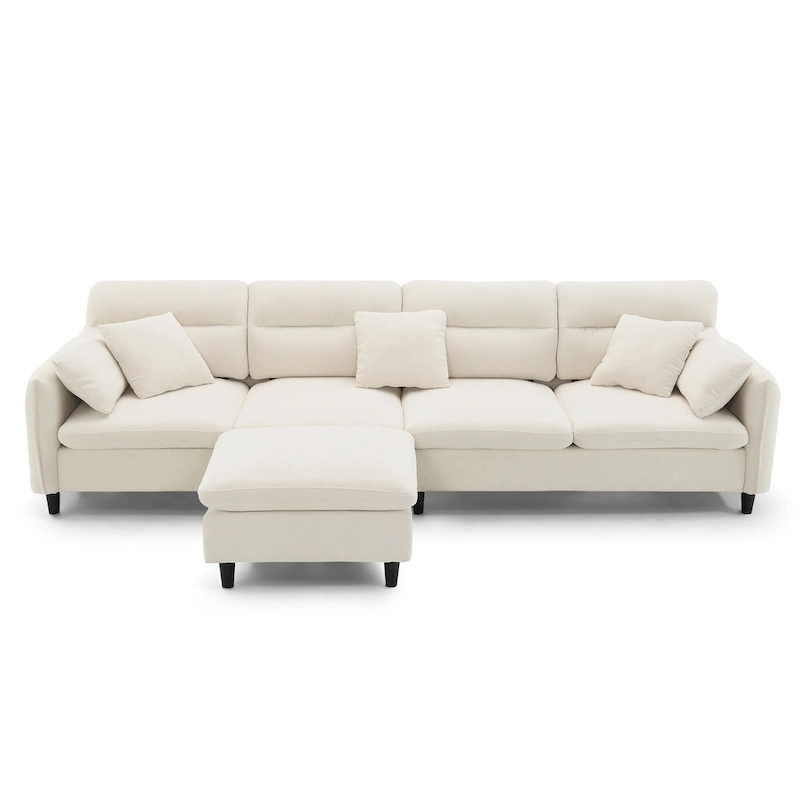 110  Modern L-Shaped Convertible 5-Seat Sectional Sofa with Removable Ottoman and 5 Cushions, Plush Chenille Fabric